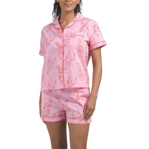 CRAFTED BY MAHOGANY Pink Cotton Lobster Pajama Set - Picture 1 of 2